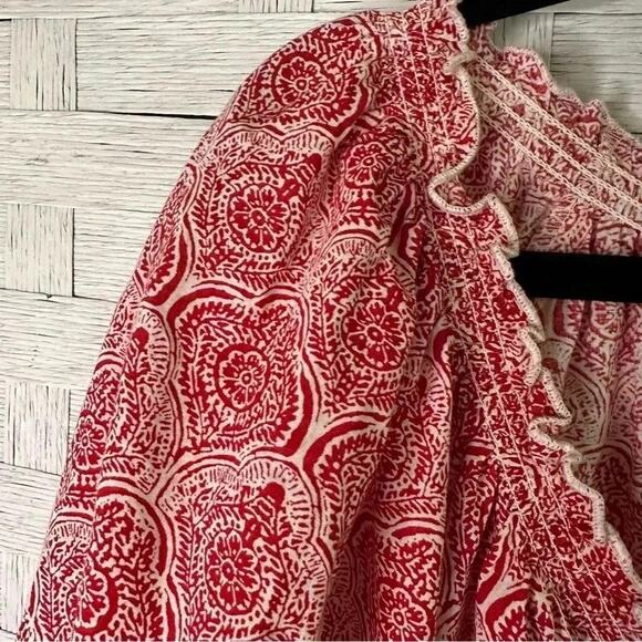 Ellos bohemian red & white balloon sleeve peasant tunic cotton plus size - Picture 3 of 9